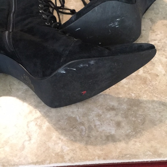 Black Genuine Suede Lace Up 3/4 Pointy Toe Boots - Picture 8 of 9